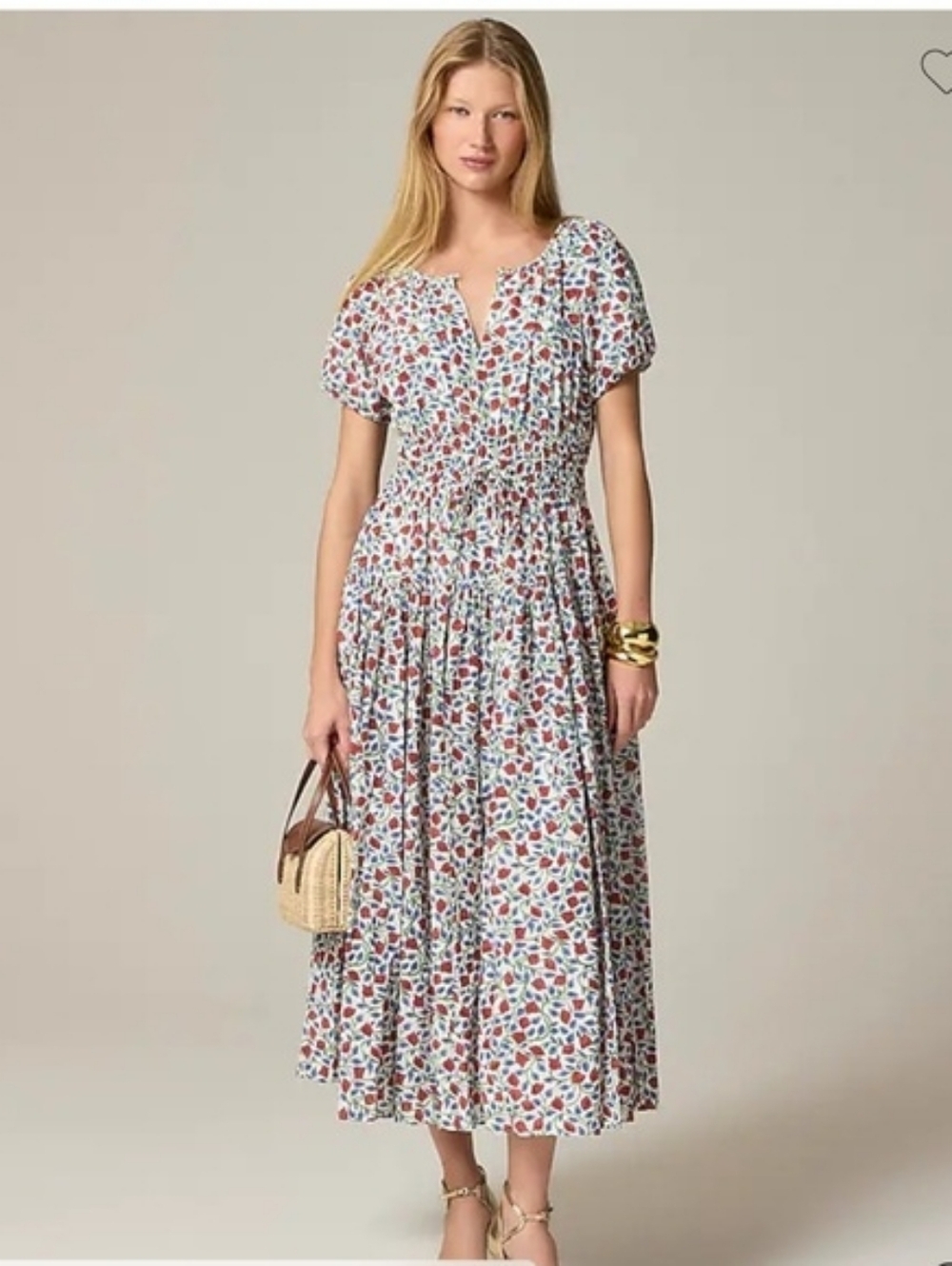 J.Crew Elena Floral Puff Sleeve Midi Dress Crepe de Chine Cottagecore XS